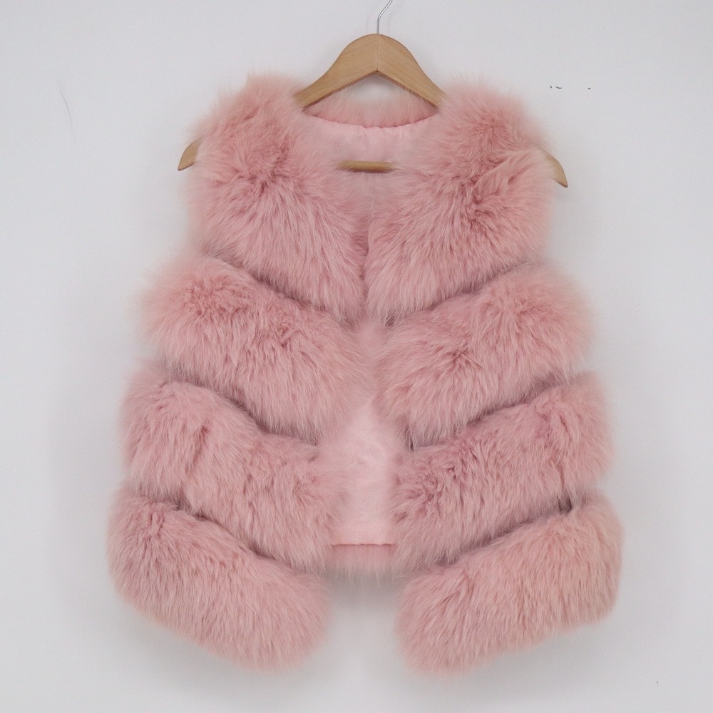 Very Fur Vest Womens O/S High Class Collection Pink Tiered Faux Fur Excellent